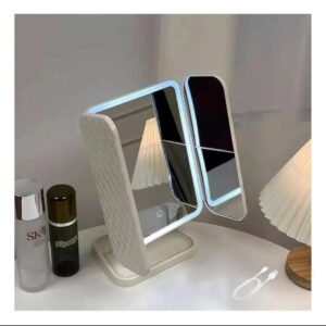 Espejo de Maquillaje Triple + 2 solapas con aumento, Luces Led , carga usb