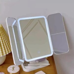 Espejo de Maquillaje Triple + 2 solapas con aumento, Luces Led , carga usb