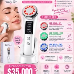Equipo de rejuvenecimiento Facial con base Led roja RF + Led verde con EMS + Led azul con EMS + Funcion eyed care