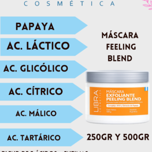 Máscara blend Peeling con Complejo AHA (Alfa Hidroxi Ácidos), Extracto de Papaya. Libra Cosmética Pieles con textura irregular, poros obstruidos  o dilatados, y pieles opacas que buscan una  renovación profunda y un brillo renovado.