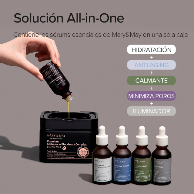 Mascara facial (20 unidades) con IDEBENONE BLACKBERRY COMPLEX ESSENCE MASK Mary&May - Imagen 6