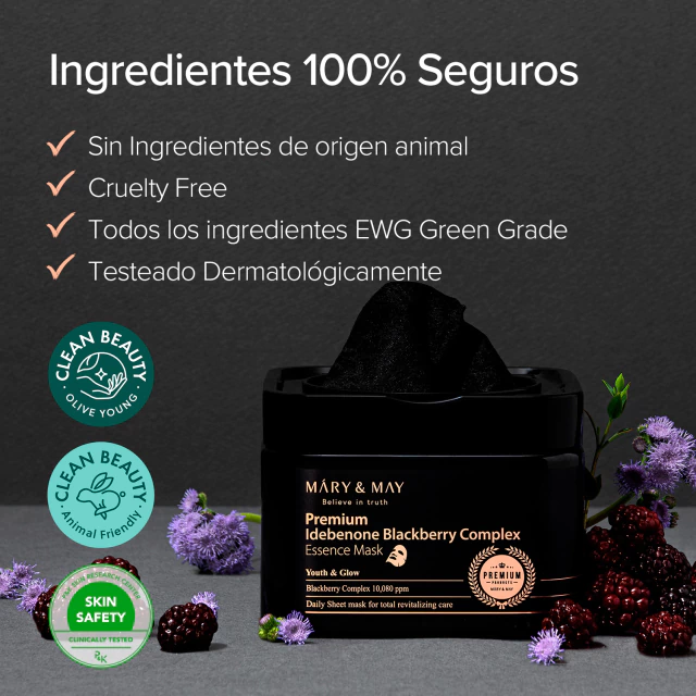 Mascara facial (20 unidades) con IDEBENONE BLACKBERRY COMPLEX ESSENCE MASK Mary&May - Imagen 4