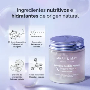 Mascara facial con CALENDULA PEPTIDE AGELESS SLEEPING MASK 110g Vegana  Mary&May