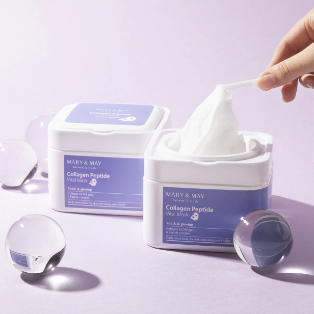 Mascara facial (30 unidades) con COLLAGEN PEPTIDE VITAL MASK Mary&May - Imagen 5