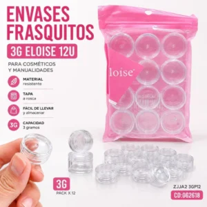 Frasco vacio de 3gr paquete de 12u con tapa a rosca