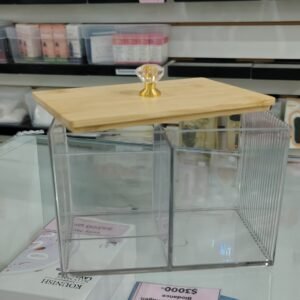 Organizador de acrilico tapa de bambu doble compartimento
